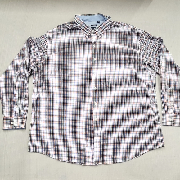 IZOD Dress Shirt Multicolor Plaid Long Sleeve Button Front Pocket Men 3XLT TALL - Picture 1 of 15